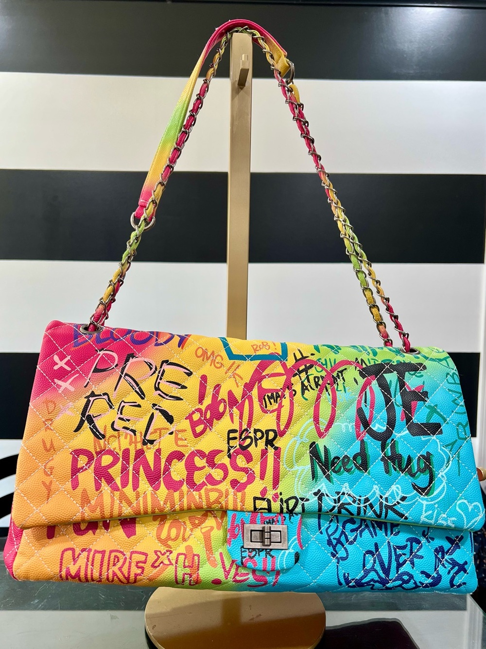 Designer Graffiti Quilted Shoulder Bag /Carryon - Multicolor